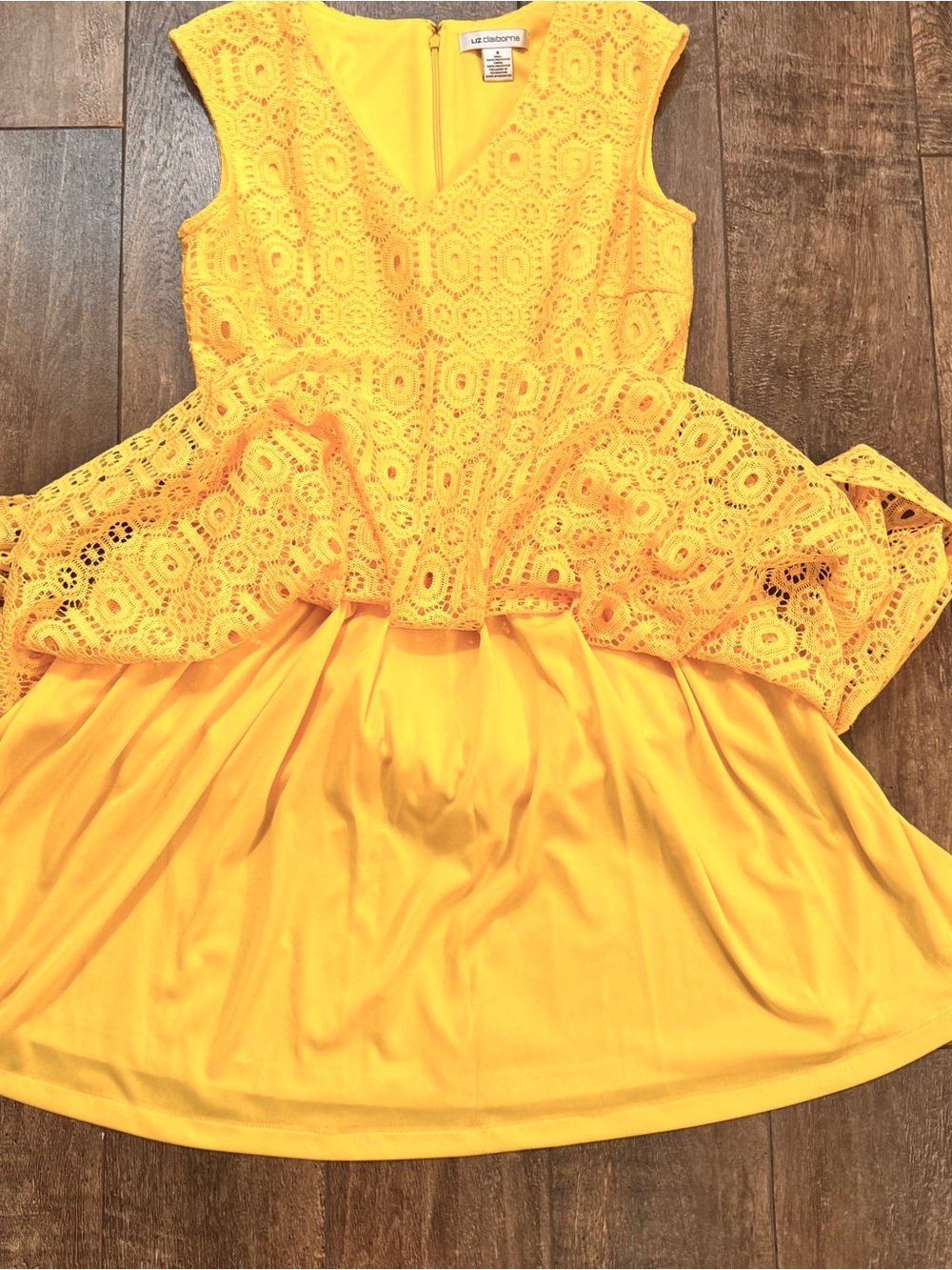 💖 Liz Claiborne Sleeveless Yellow Lace Dress, SZ 6 - Picture 12 of 16